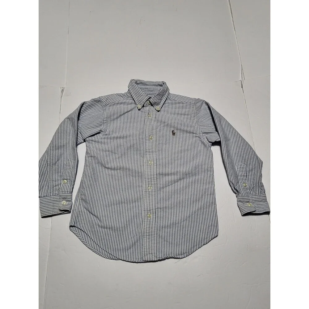 (#17) Ralph Lauren Blue White Striped Oxford Button Down Size Toddler 5 Vintage